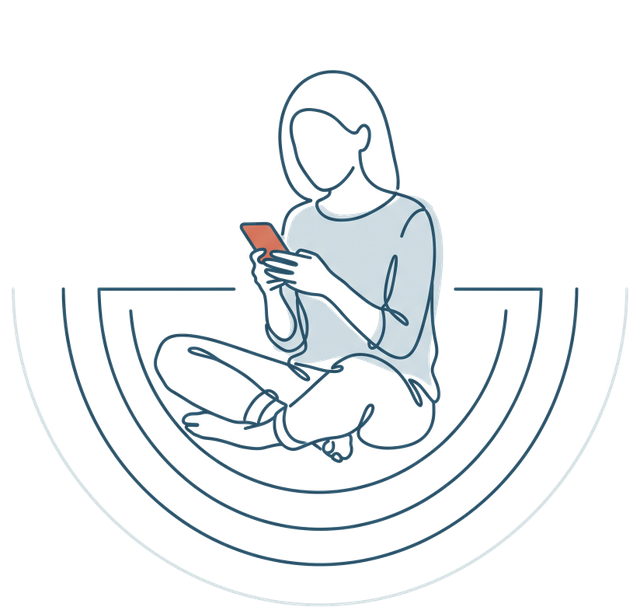 A drawing of someone sitting cross-legged on the floor, writing on a phone.